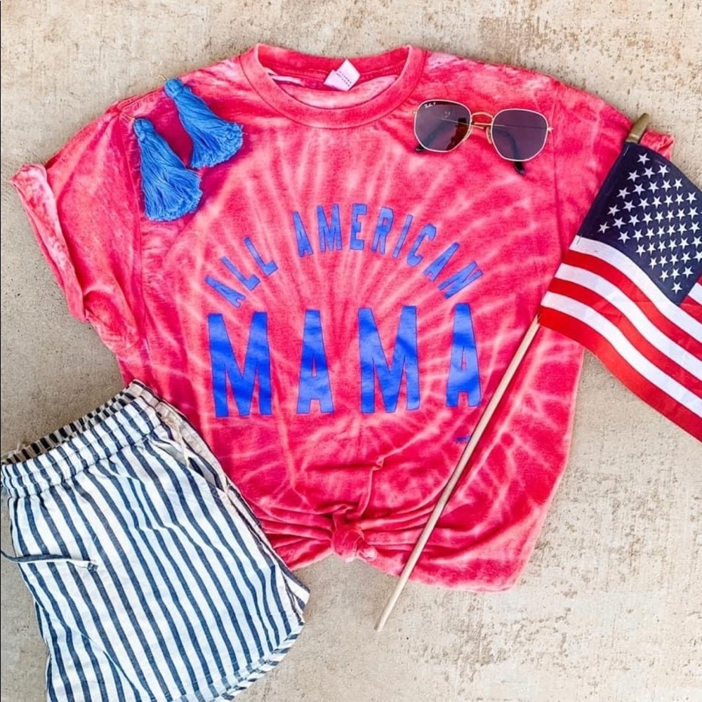 All American mama acid wash tee